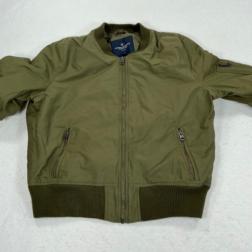 American Eagle Outfitters Mens Olive Green Bomber Flight Jacket Large L Zip Up